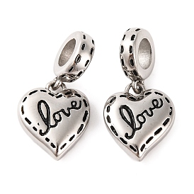 304 Stainless Steel Enamel European Dangle Charms, Love Heart Large Hole Pendants