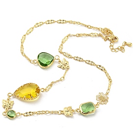 Ожерелья-нагрудники с гранеными сердечками, каплями и квадратными стеклянными бусинами, ожерелья из латунной цепочки