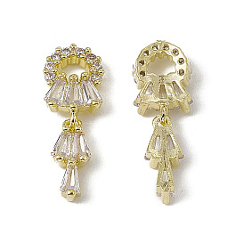 Brass Pave Clear Cubic Zirconia Nail Charms, Dangle Nail Art Decoration Accessories, with Glass Rhinestone, Wreath