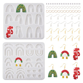 2 шт. 2 стили арочные и круглые подвесные и соединительные элементы силиконовые формы, с 80железными соединительными кольцами, 40латунными крючками для серег и 50пластиковыми ушными гайками