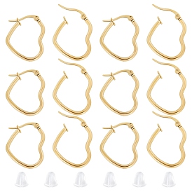 201 Stainless Steel Hoop Earrings, with 304 Stainless Steel Pins and Plastic Ear Nuts, Heart