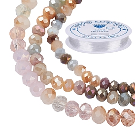 Rondelle Electroplate Glass Beads Strands, AB Color Plated, Faceted, with Elastic Crystal Thread