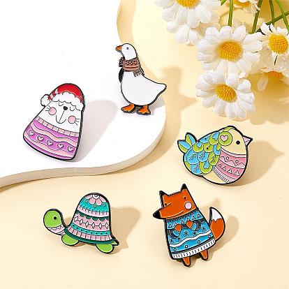 5 Pcs Enamel Lapel Pin Sets Cute Lamb Fox Goose Chicken Animal Brooch Pins Electrophoresis Black Alloy Animal Brooches for Clothes Bags Backpacks Party Decoration Christmas Gift