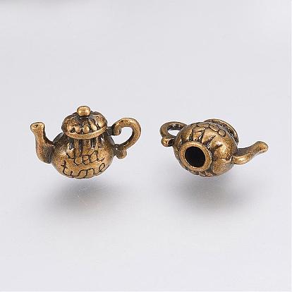Tibetan Style Alloy Pendants, Cadmium Free & Lead Free, Teapot, 13x15x8mm, Hole: 2mm