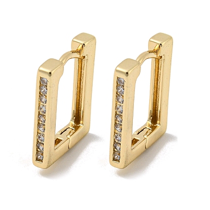 Brass with Clear Cubic Zirconia Hoop Earrings, Rectangle