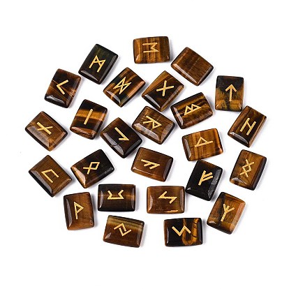 25 шт. прямоугольные натуральные рунические камни тигрового глаза с гравировкой алфавита старшего футарка