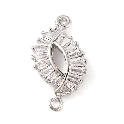 Brass Pave Clear Cubic Zirconia Connector Charms, Cadmium Free & Nickel Free & Lead Free, Eye Links