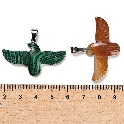 Mixed Gemstone Pendants, Eagle Charms with Platinum Plated Iron Snap on Bails