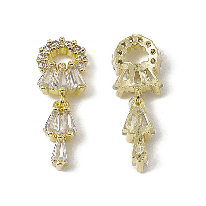 Brass Pave Clear Cubic Zirconia Nail Charms, Dangle Nail Art Decoration Accessories, with Glass Rhinestone, Wreath