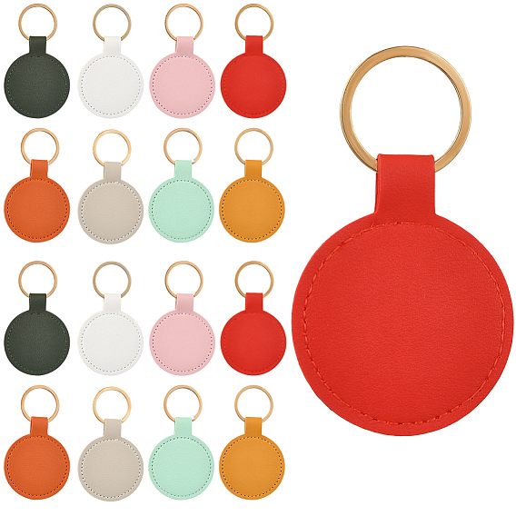 24шт 8 цвета кожаный брелок, с кольцом для ключей из сплава, плоско-круглые