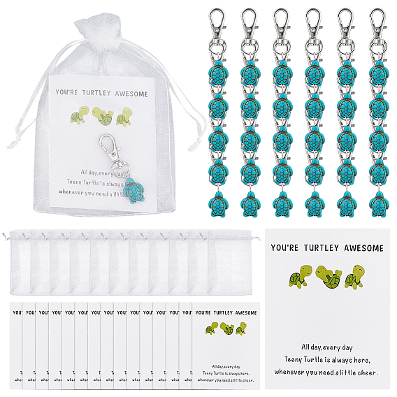 50 шт. подвесные украшения из синтетического говлита в виде морской черепахи, с поворотными карабинами из сплава и мешочками из органзы