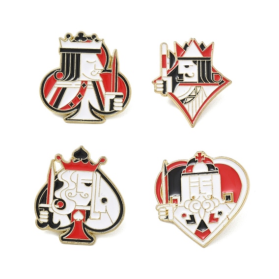 Playing Card King Theme Printed Alloy Alloy Lapel Pin Backs for Backpack Clothes, Mixed Shapes, Golden