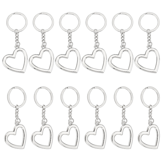 12Pcs Alloy Keychain, with Iron Key Rings, Heart