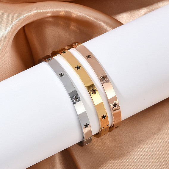 Полая звезда 304 браслеты из нержавеющей стали с шарнирами, ионное покрытие (ip)