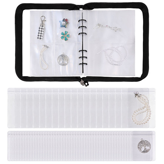 Organisateur de bijoux transparent en PVC avec fermeture éclair et livres, avec des sacs refermables, rectangle