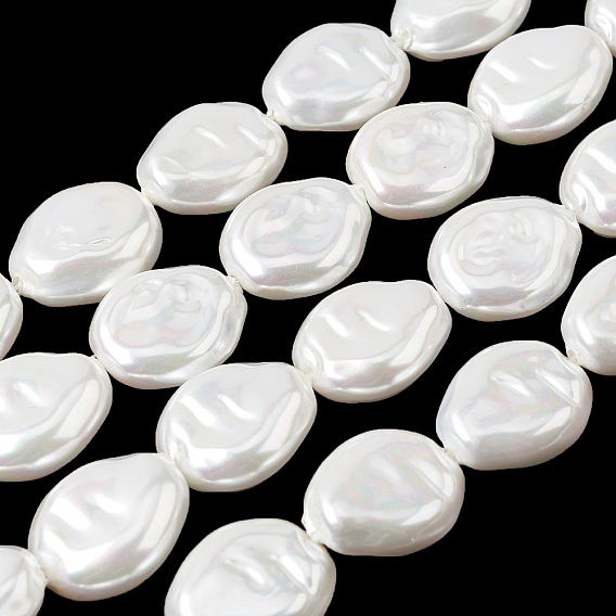 Нити бусин из гальванизированного непрозрачного стекла, имитирующие жемчуг, овальные