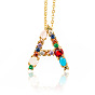 Brass Micro Pave Cubic Zirconia Initial Pendants Necklaces, with Cable Chains, Letter
