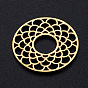 201 Stainless Steel Filigree Joiners Links, Laser Cut, Flat Round with Flower