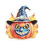 Halloween Flame Surrounded Pumpkin Witch Hat Alloy & Enamel Badge Pin Brooches, with Rhinestone