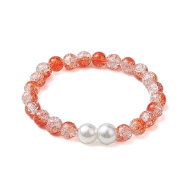 8mm Two Tone Transparent Crackle Glass Beaded Stretch Bracelets, 10mm Round Glass Pearl Bracelets for Women