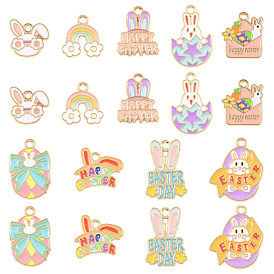 18Stück 9Stile Ostern-Legierungs-Email-Anhänger, Licht Gold