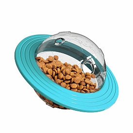 TPR Rubber Dog IQ Treat Rotating Planet Shape, Interactive Pet Food Dispenser UFO Flying Disk, Leaky Slow Feeder