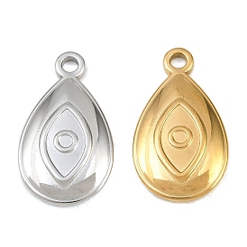 304 Stainless Steel Pendants, Teardrop with Evil Eye Charms