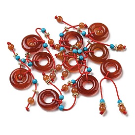 Pendentifs en forme de beignet en agate rouge naturelle, charms bague avec pompon turquoise synthétique facetté