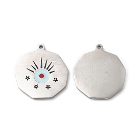 316L Surgical Stainless Steel Pendants, with Enamel, Octagon with Eye Charm