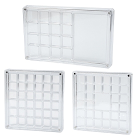 3Pcs 3 Styles Transparent Acrylic Grided Storage Boxes with Magnetic Lid for Loose Shell Beads, Rectangle and Square