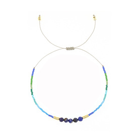 Женские плетеные браслеты из стеклянных бусин и натурального лазурита