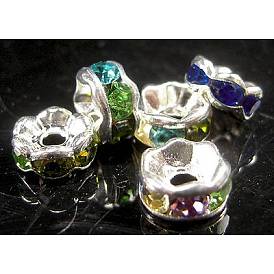 Rondelle горный хрусталь Spacer бисер, латунь с класса А ближневосточный горный хрусталь, разноцветный, 6x3 мм