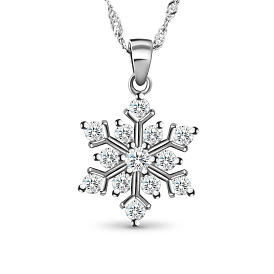 SHEGRACE Glittering 925 Sterling Silver Pendant Necklace, with Micro Pave AAA Cubic Zirconia Snowflake Pendant, 17.7 inch