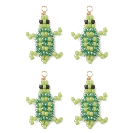 Подвески в виде морских черепах, обмотанные медной проволокой., подвески из бисера