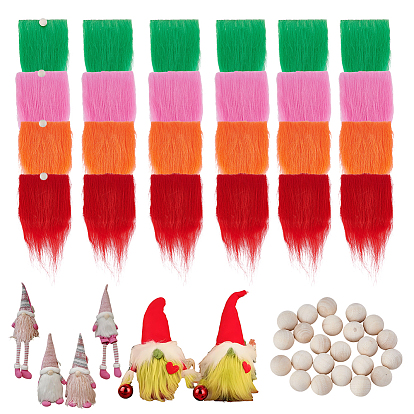 24шт. 4 цвета полиэстеровые бороды, с деревянными бусинами 24 шт.