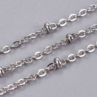 304 Stainless Steel Cable Chains, Satellite Chains, with Beads, with Spool, Soldered