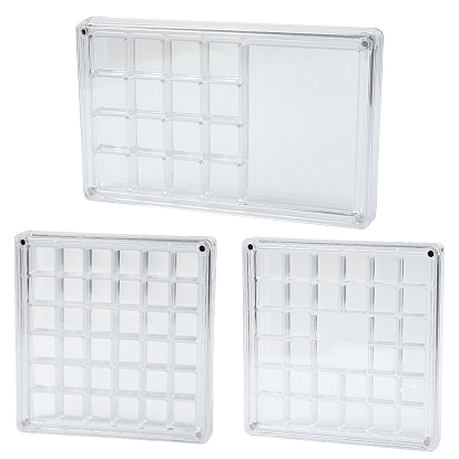 3Pcs 3 Styles Transparent Acrylic Grided Storage Boxes with Magnetic Lid for Loose Shell Beads, Rectangle and Square