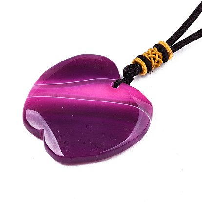 Natural Agate Pendant Necklaces, with Random Color Polyester Cords, Dyed, Apple