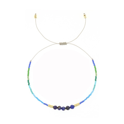 Женские плетеные браслеты из стеклянных бусин и натурального лазурита