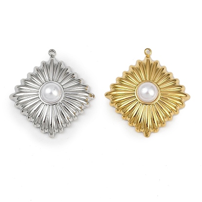 304 подвески из нержавеющей стали, с пластиковой имитационной жемчужиной, ромбовидный шарм