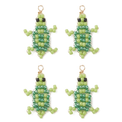 Подвески в виде морских черепах, обмотанные медной проволокой., подвески из бисера