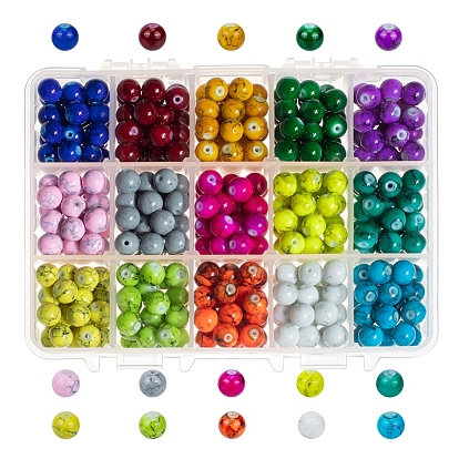 15 Colors Drawbench Glass Beads, Round
