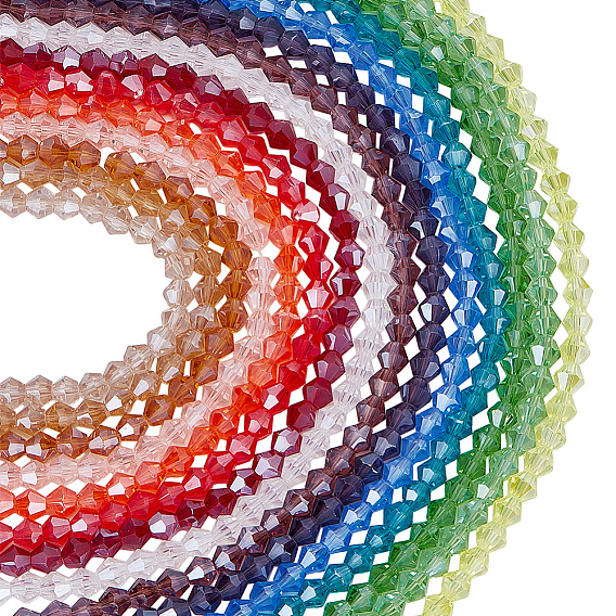 15 нити 15 цвета прозрачные гальванические стеклянные бусины нити, гальваническое покрытие, граненые, двухконусные