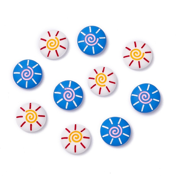 Opaque Resin Cabochons, Navy Style, Flat Round with Sun