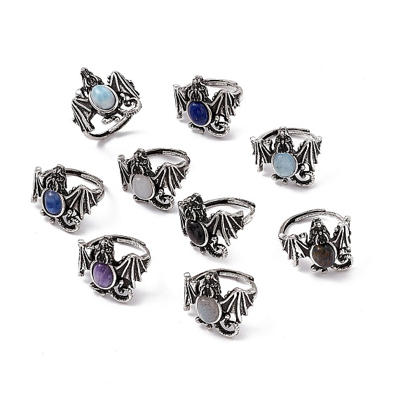 Регулируемые кольца с натуральным драгоценным камнем динозавра, антикварные серебряные латунные украшения для женщин