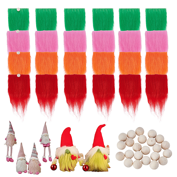 24шт. 4 цвета полиэстеровые бороды, с деревянными бусинами 24 шт.