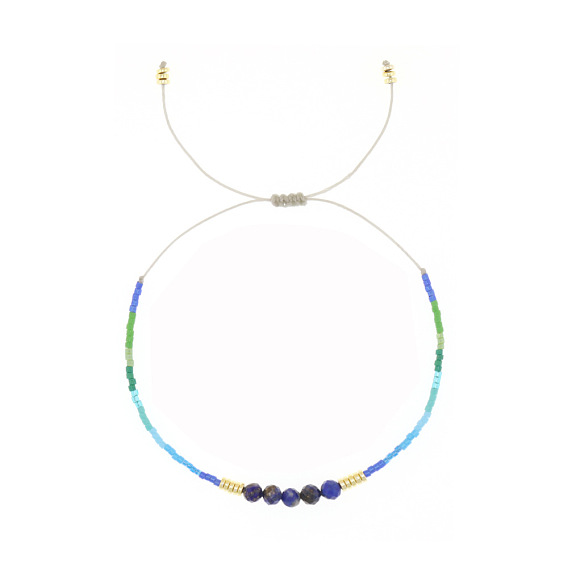 Женские плетеные браслеты из стеклянных бусин и натурального лазурита