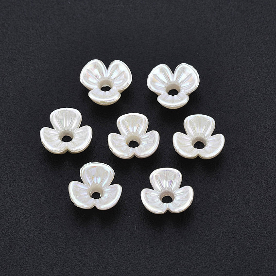 3-Petal ABS Plastic Imitation Pearl Bead Caps, AB Color Plated, Flower