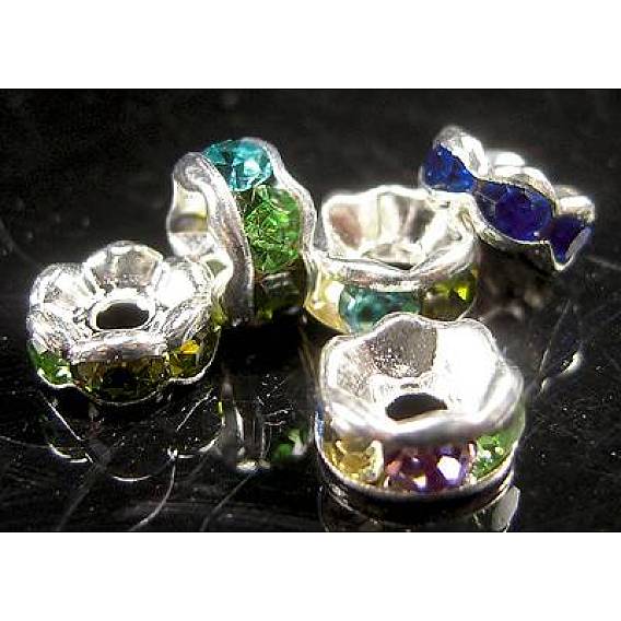 Rondelle горный хрусталь Spacer бисер, латунь с класса А ближневосточный горный хрусталь, разноцветный, 6x3 мм