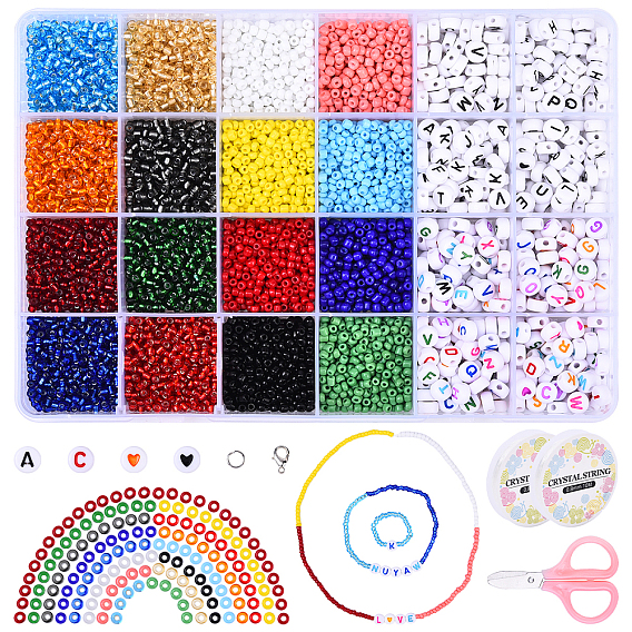DIY Stretch Jewelry Sets Kits, with Acrylic & Glass Seed Beads, Elastic Crystal Thread, Iron Jump Rings, Stainless Steel Scissors and Alloy Lobster Claw Clasps